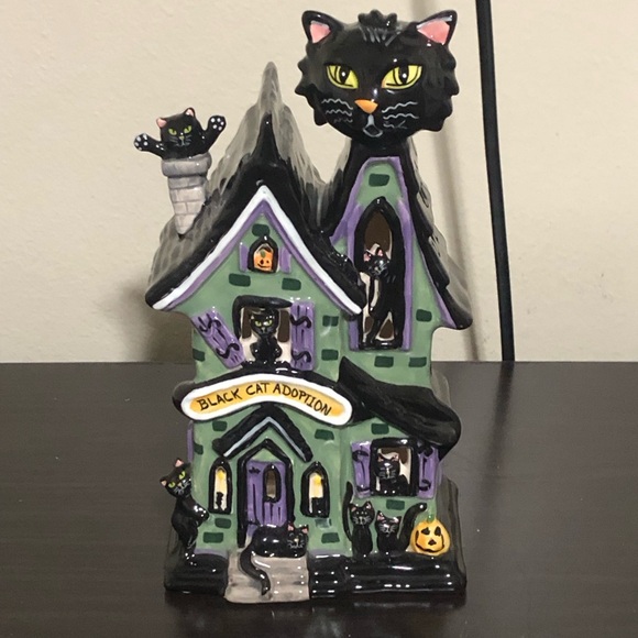 Blue Sky Other - Blue Sky Clayworks HALLOWEEN "BLACK CAT ADOPTION" Tealight Candle House